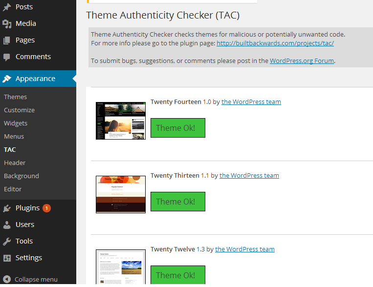 Theme Authenticity Checker  TAC  ‹ Security — WordPress